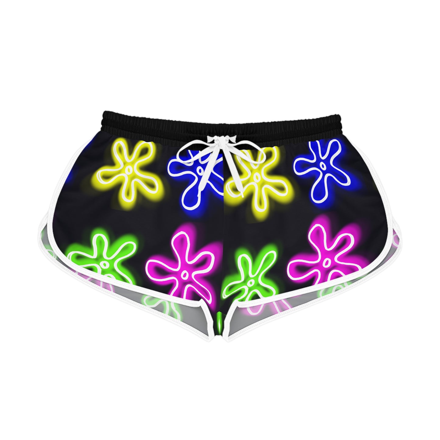 womens shorts - neon flower clouds