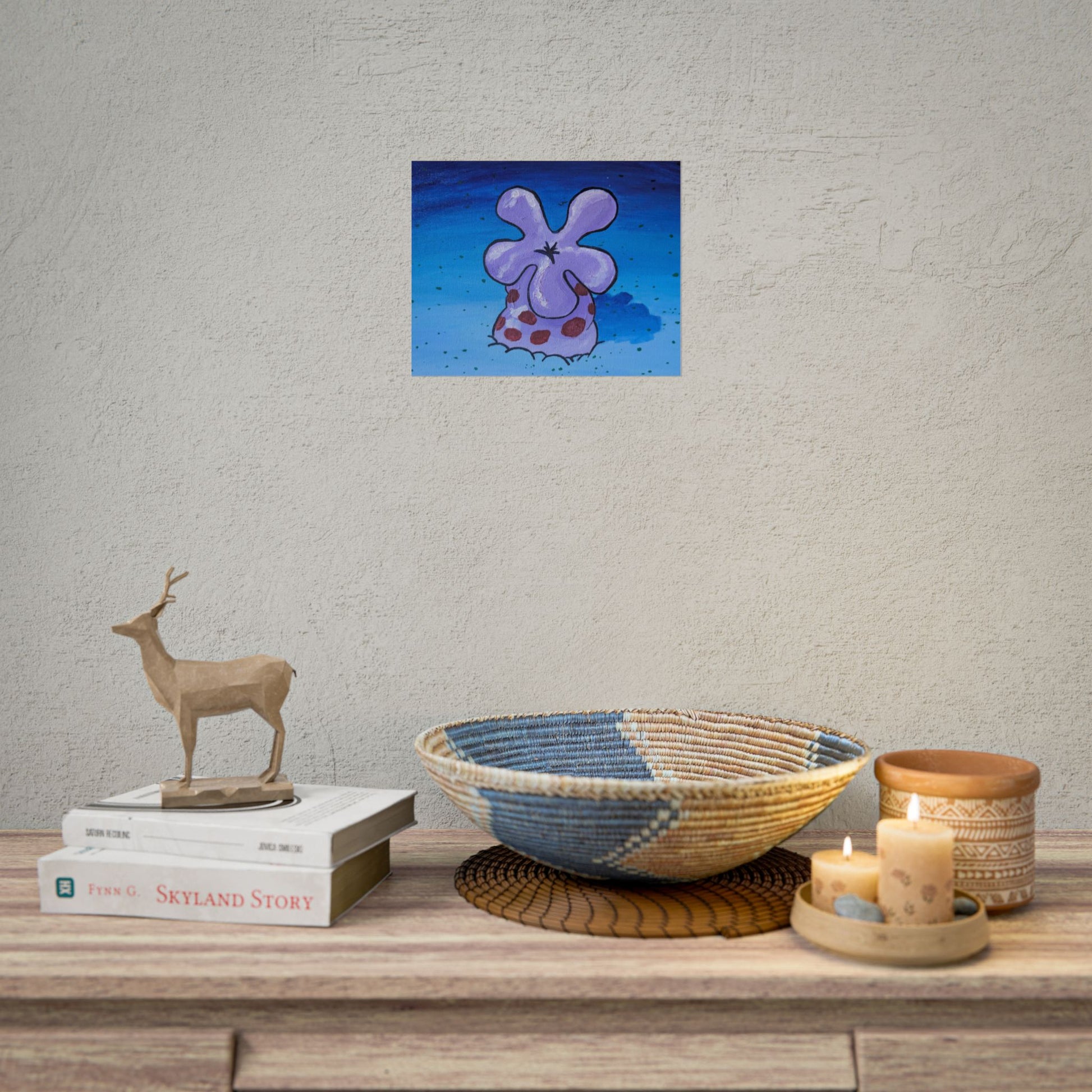 sample image of a purple coral print on a wall in a foyer