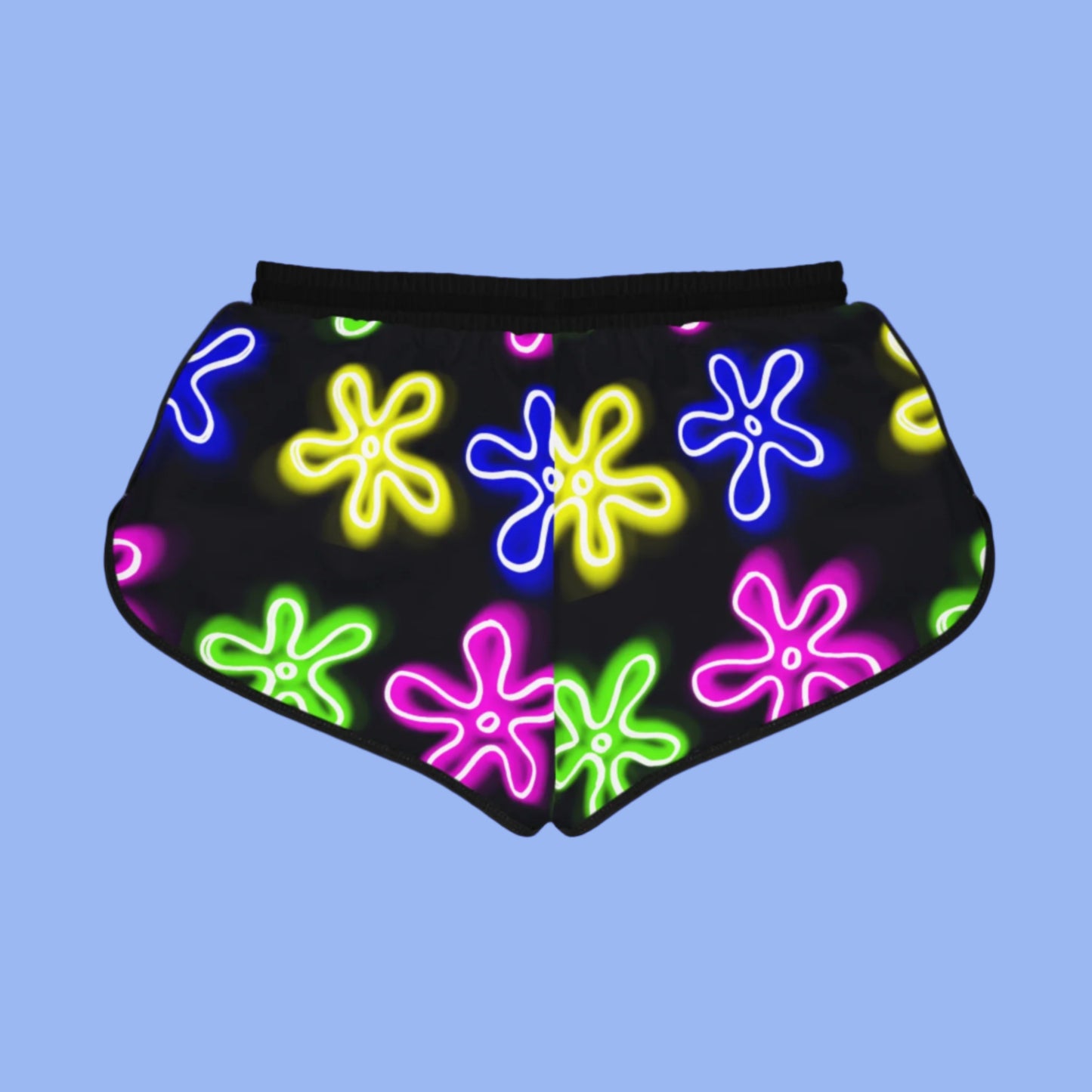 womens shorts - neon flower clouds