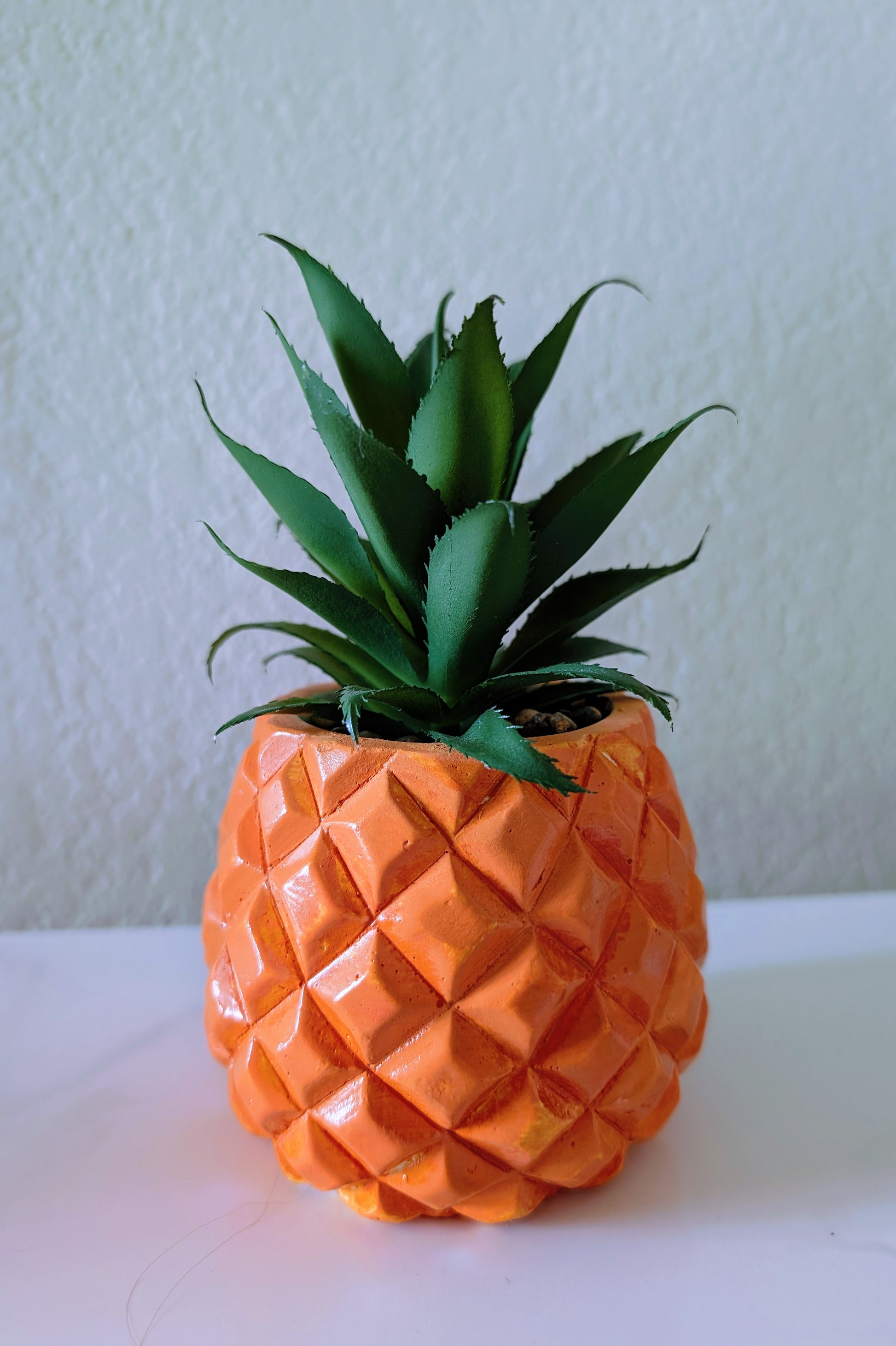 bright orange pinapple succulent on white surface