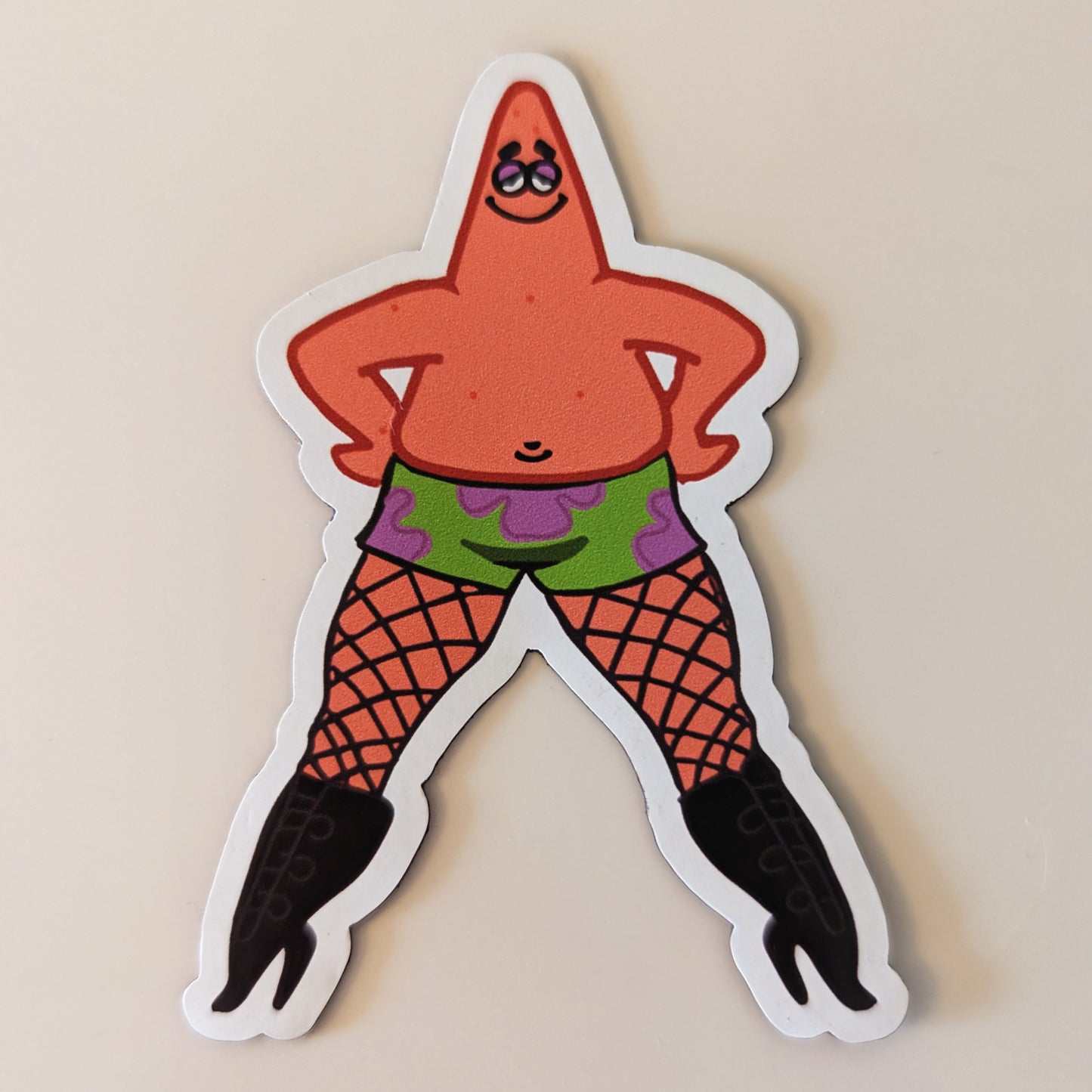 patrick star in heels with white sticker border